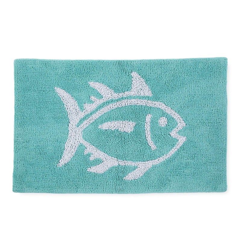 Southern Tide Reversible Bath Rug â€“ 100% Cotton, Soft & Absorbent â€“ Double-Sided Design with Signature Skipjack â€“ Machine Washable Coastal Accent Rug â€“ 20" x 32" â€“ Aqua
